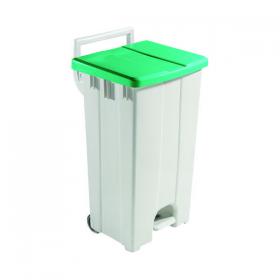 Grey 90 Litre Plastic Pedal Bin with Green Lid 357005 SBY16302