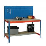 Blue and Orange Workbench With Backboard and Lower Shelf 1500x750mm 375520