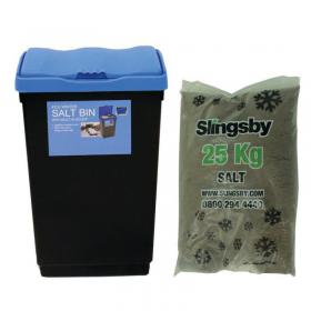 Economy Salt and Grit Bin Kit BlackBlue 47L with 25kg Brown Salt 401296 SBY46318