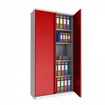 Phoenix SC Series SC1910GRK 2 Door 4 Shelf Steel Storage Cupboard Grey Body & Red Doors with Key Lock SC1910GRK