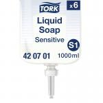 Tork Extra Mild Liquid Soap Refill S1 Non Perfumed 1 Litre (Pack of 6) 420701 SCA39437