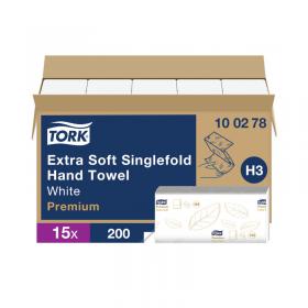 Tork Singlefold Hand Towel H3 White 200 Sheets (15 Pack) 100278 SCA44725
