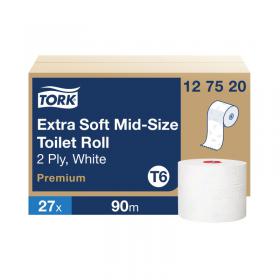 Tork T6 Soft Mid-Size Toilet Roll 2-Ply 90m (Pack of 27) 127520 SCA47590