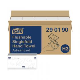 Tork Singlefold Hand Towel H3 Flushable White 250 Sheets (Pack of 15) 290190 SCA56936