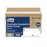 Tork Singlefold Hand Towel H3 Flushable White 250 Sheets (15 Pack) 290190 SCA56936