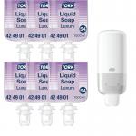 Tork Luxury Soft Liquid Soap Pack of 6 + FOC Dispenser SCA801010