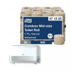 Tork Coreless Toilet Roll 2-Ply Natural Pack of 36 + FOC Dispenser SCA801011