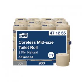 Tork Coreless Mid 2-Ply Toilet Roll Advanced Natural (Pack of 36) 471255 SCA84836