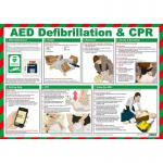 AED Defibrillation & CPR First Aid Poster, A2 (Laminated) A625