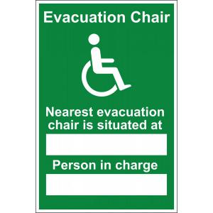 Safety First Aid Nearest Evacuation Chair Sign S3220R