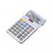 The photo depicts a Sharp calculator in white and grey with 10-digit display. It sits on a semi-desktop surface, with the model number EL334FB and the serial number SH02272 visibly printed on the device. The sleek design and clear buttons make it easy to use for quick calculations.