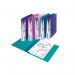 This photograph features a close-up of 10 Snopake Executive Binders in various bright colors, each with a 25mm spine and designed for A4 paper. The Snopake logo can be seen on the cover along with a clear plastic overlay for customization.