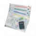 The photograph showcases a collection of Snopake Popper Wallets and Zip Files, along with Snopake Zippa-Bag 250x180mm in A5 size. The pack includes 25 assorted pieces. The items are neatly organized and displayed, with vibrant colors and easy-to-use zippers.