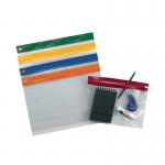 This photograph features a collection of Snopake Popper Wallets and Zip Files, including the Snopake Zippa-Bag S Classic A4, in assorted colors. This pack contains 25 items and is perfect for keeping documents organized and secure.