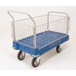 Slingsby extra heavy duty plastic base platform trucks, blue with two handles & two sides 308502