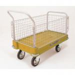 Slingsby extra heavy duty plastic base platform trucks, yellow with two handles & two sides 308512