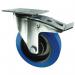 Blue rubber tyred wheel, plate fixing - swivel with total-stop brake 309025