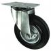 Pressed steel centre, rubber tyred wheel, plate fixing - swivel 309204