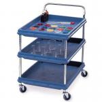 Deep ledge plastic shelf trolleys with 3 blue shelves 832 x 546mm 310779