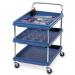 Deep ledge plastic shelf trolleys with 3 blue shelves 832 x 546mm 310779