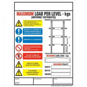 Weight Load Notice Drive Th Racking 356 X 254mm 311490