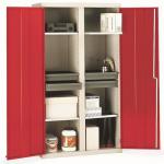 Single & double door utility cupboards Double door, no central pillar, 4 full width shelves - Choice of four colours 312170