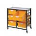 The photograph displays a high-quality mobile tray storage rack from Slingsby. The tray cupboards have low levels and come in A4 size, with a choice of either one or two columns. The deep trays are perfect for storing various items.