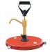 The picture shows a set of sturdy and durable slingsby drum containers with heavy-duty solvent and chemical pumps. Made of brass, these pumps are built to withstand tough and corrosive environments. They are designed to efficiently handle various liquids and come with useful accessories for easy operation.