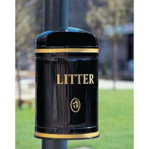 Victorian style steel post & wall mounted hooded top litter bin