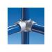 The photo shows a slingsby safety barrier made of metal with a Type C clamp system. It features a corner piece with a through centre connector measuring 43mm. The metal construction is sturdy and provides effective protection in various environments. It is a versatile and practical safety solution for any workspace.