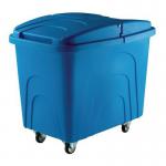 Slingsby robust rim tapered plastic container trucks, with lids, blue castors in corner pattern 328286