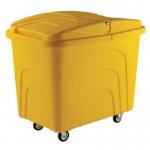 Slingsby robust rim tapered plastic container trucks, with lids, yellow castors in corner pattern 328292