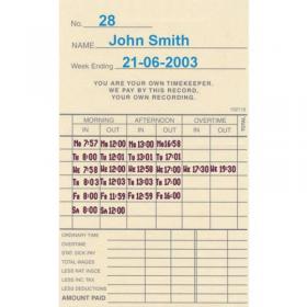 Clock cards to suit fully automatic time recorders 329727