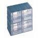 An photograph of the Slingsby Tool Storage Free-standing interlocking modular drawer system appears as a compact yet spacious storage unit. The 208 x 132 x 208mm dimensions make it easily adjustable and perfect for organizing a variety of tools. With 8 drawers, it provides ample space for all your tools and equipment. The interlocking design adds stability while the sleek, modern design adds a touch of style to any workspace.