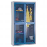 Mesh door cupboards Tall, double door cupboard, central pillar, 4 shelves + hanging rail - choice of four colours 347813