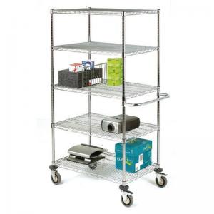 Adjustable chrome wire shelf trolleys, 5 shelves - shelf L x W x 1219