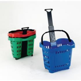 Large plastic wheeled shopping basket, blue 374961