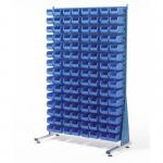 Single-sided louvre panel racks, with 120 blue bins 375104