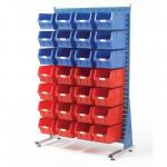 Single-sided louvre panel racks, with 28 red/blue bins 375105