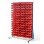 Double-sided louvre panel racks, with 240 red bins 375128