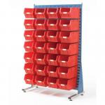 Double-sided louvre panel racks, with 56 red bins 375131