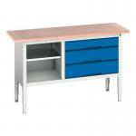 Verso Static Storage Bench 1500 Mmlong with 3 Wide Drawers & Open Section 375218