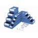 This picture shows a shelf with blue Slingsby storage bins and trays in various sizes. The bins are neatly arranged on the shelves, adding color and organization to the storage space. The trays allow for easy access and visibility of items inside the bins.