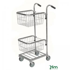 Adjustable mini mail distribution trolley with 2 baskets, zinc 380168