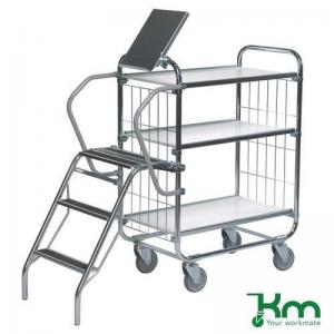 Konga order picking trolleys with retractable steps and 3 shelves