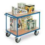 Fetra heavy duty laminated wood shelf trolleys, platform L x W - 1000 x 700mm and two shelves 381602