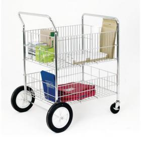 Chrome plated mailroom trolley with removable shelf 382102