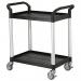 Two tier plastic utility tray trolleys with open sides and ends with 2 standard size shelves 384016