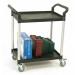 Two tier plastic utility tray trolleys with open sides and ends with 2 standard size shelves 384016