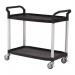 Two tier plastic utility tray trolleys with open sides and ends with 2 large size shelves 384018